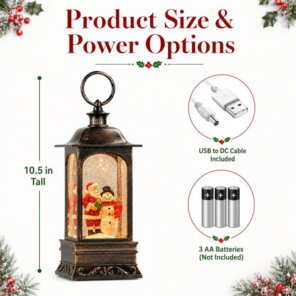 Christmas Snow Globe Lantern, Musical Snow Globe with Swirling Glitter, Battery Powered, Christmas Decorations Indoor for Home - Santa and Snowman