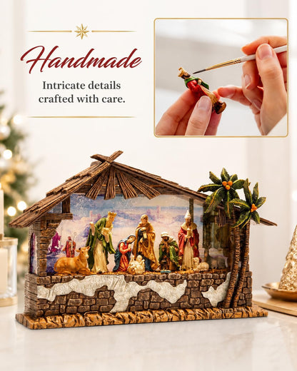 Nativity Christmas Snow Globe, Large Lighted Musical Nativity Scene Holiday Decoration, 13.5 Inch Resin Christmas Tabletop Decor with Timer, USB & Battery Powered for Mantel and Home Display