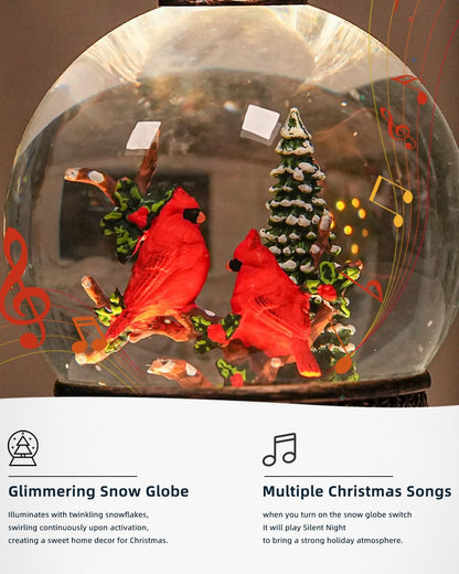 Cardinal Snow Globe, Lighted Christmas Snow Globes with Timer, Swirling Musical Glittering Snowglobe Lantern for Christmas Decorations(Cardinals)