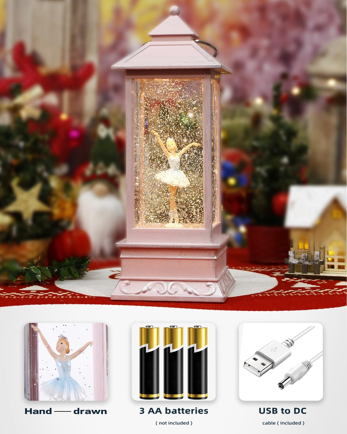 11" H Musical Snow Globes for Girls Ballerina Snow Globe Christmas Light Up 6H Timer Glitter Music Box Holiday Festival Home Decor