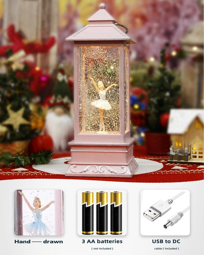 11" H Musical Snow Globes for Girls Ballerina Snow Globe Christmas Light Up 6H Timer Glitter Music Box Holiday Festival Home Decor