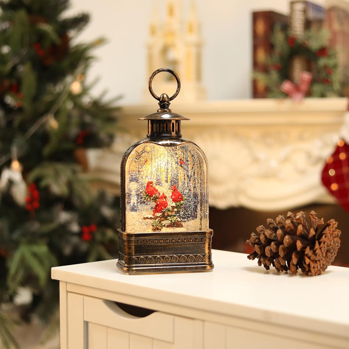 11Inch Christmas Snow Globes Cardinal Gifts, Musical Cardinal Snow Globe Glitter Light Up, Christmas Decorations Indoor 6H Timer Red Cardinal Christmas Decor for Women