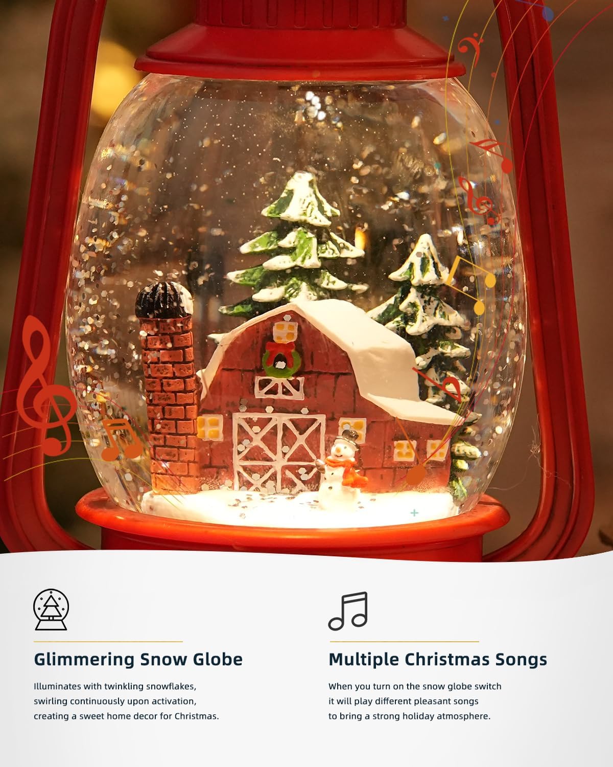 Snow Globe Christmas Decorations - Musical Christmas Snow Globes with 6H Timer,Christmas Village Lighted Scene Snow Globes Lantern USB or Battery Powered,Christmas Decorations Decor for Home
