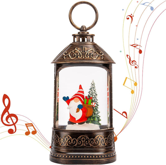 Christmas Snow Globe Lantern, Glitter Lighted Gnomes Snow Globe with Music,Musical Christmas Decorations USB and Battery Operated, Gnome Christmas Decor