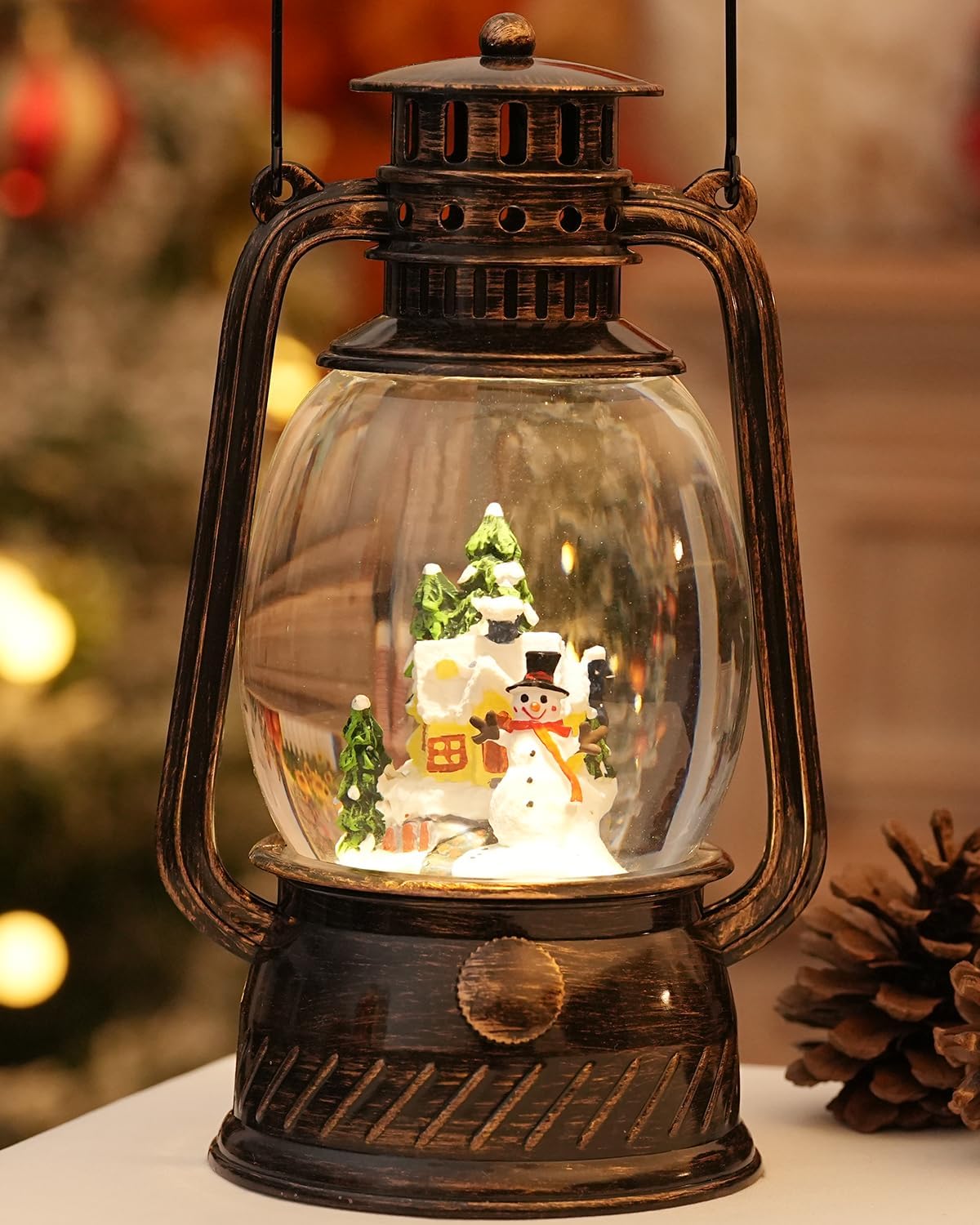 Christmas Decorations Snowman Snow Globes Musical Light Up 6H Time Glitter Globe Village Christmas Snow Globes Snowman Decor Gifts
