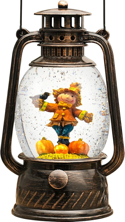 Fall Decor Scarecrow Snow Globe, Light Up Fall Snow Globe Thanksgiving Decorations, 6Hour Timer Battery Powered Fall Lantern with Swirling Glitter, Harvest Autumn Thanksgiving Home Decor
