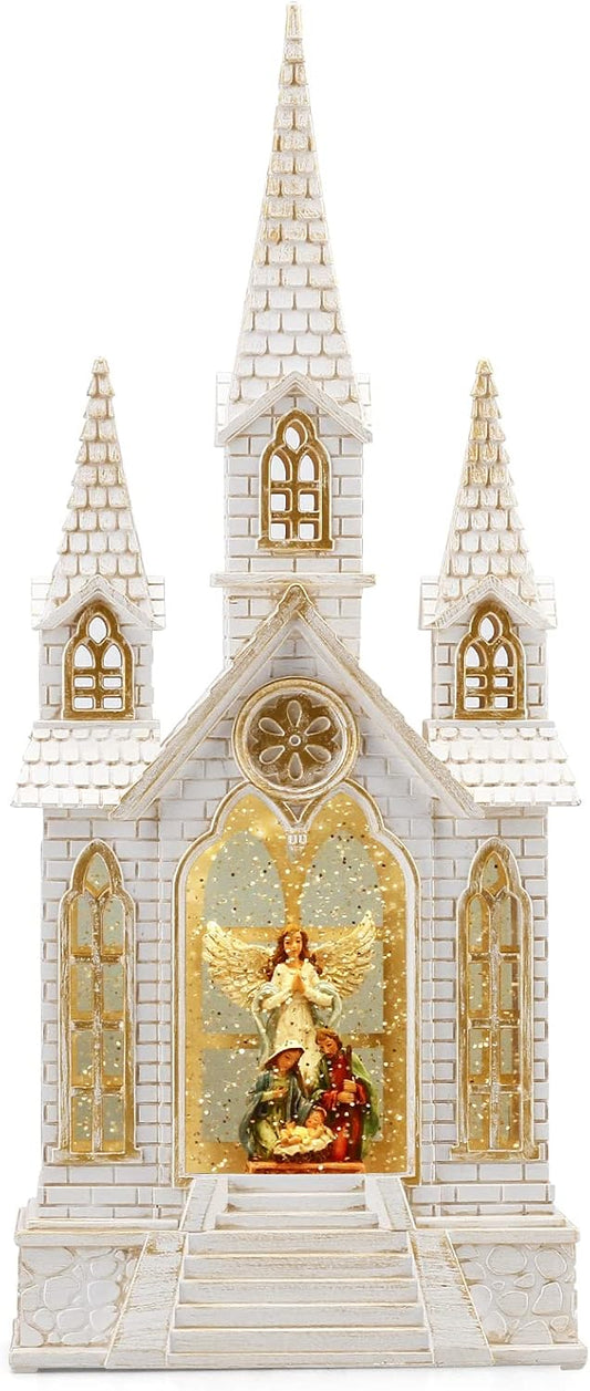 16Inch Christmas Snow Globes Nativity Church Lighted Christmas Decorations Glitter Globe Lantern 6H Timer, Musical Angel Snow Globe Graduation/Christian/Christmas Decor Gifts