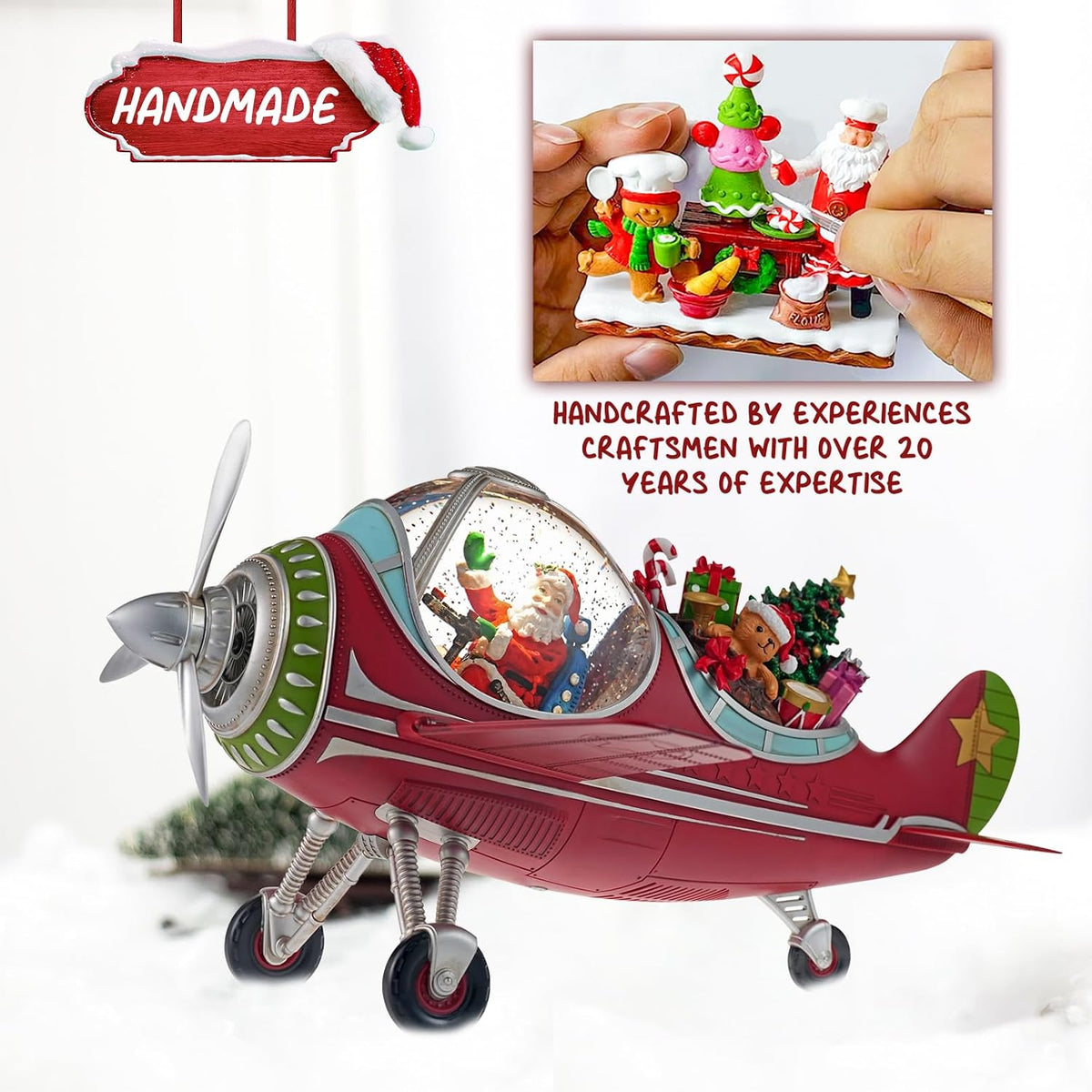 Large Airplane Christmas Snow Globe with Santa Claus Gifts, Lighted Musical Snow Globe Christmas Decorations with Swirling Glitter, USB Powered, Holiday Decor​(Santa Claus Airplane)