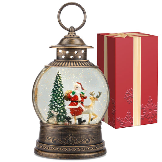 Christmas Snow Globes Christmas Decorations, Lighted Musical Snow Globes Lantern, Santa Christmas Decoration Indoor Home Décor & Gift, 6H Timer, USB/Battery Operated,