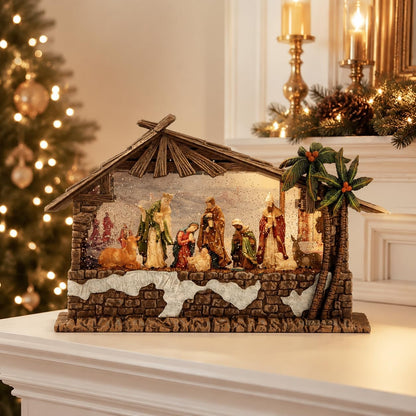 Nativity Christmas Snow Globe, Large Lighted Musical Nativity Scene Holiday Decoration, 13.5 Inch Resin Christmas Tabletop Decor with Timer, USB & Battery Powered for Mantel and Home Display