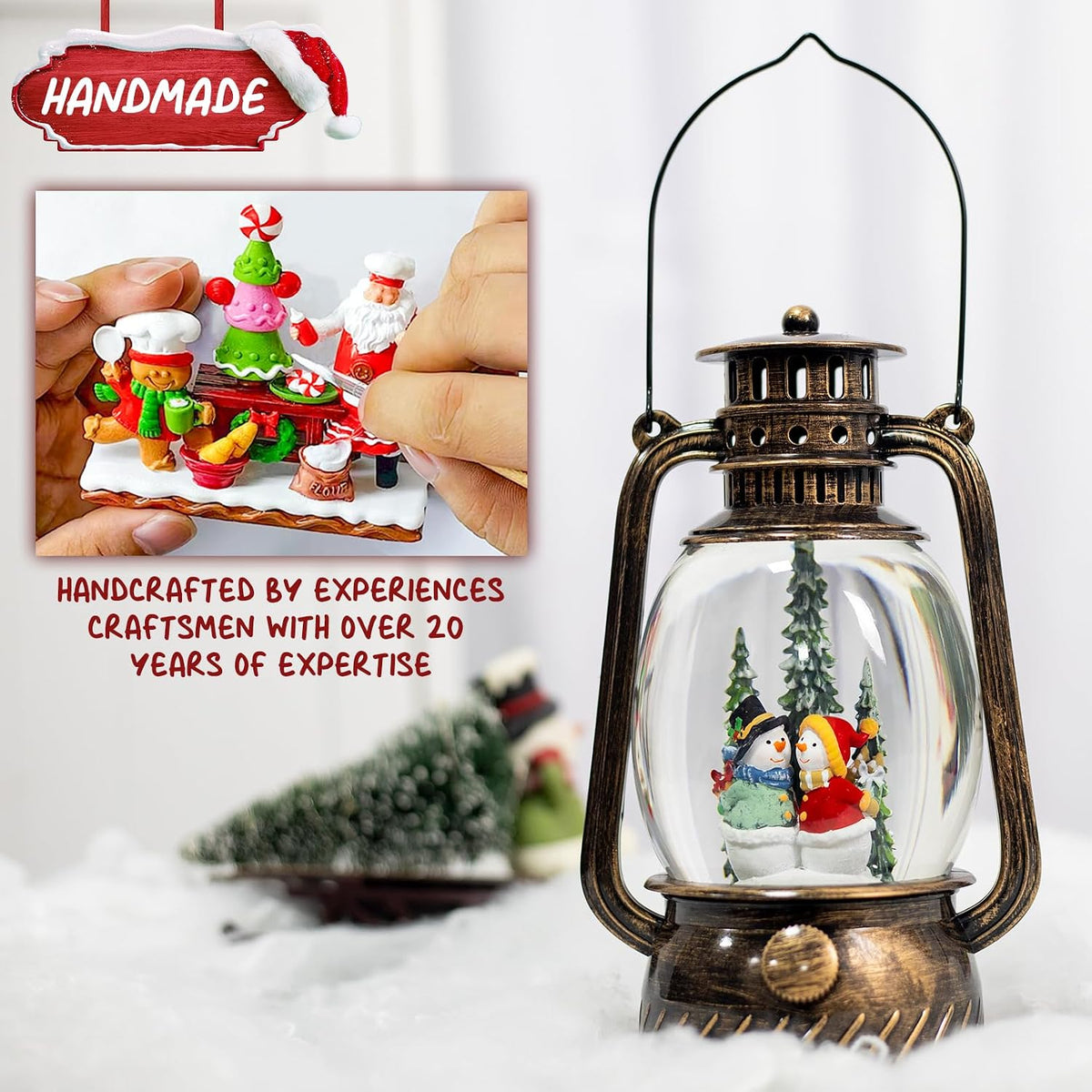 Snow Globe Christmas Decorations Snowman, Musical Glitter Christmas Snow Globes Light Up Lantern 6H Timer USB Lined/Battery, Christmas Village Snowman Snow Globe Decor Gifts