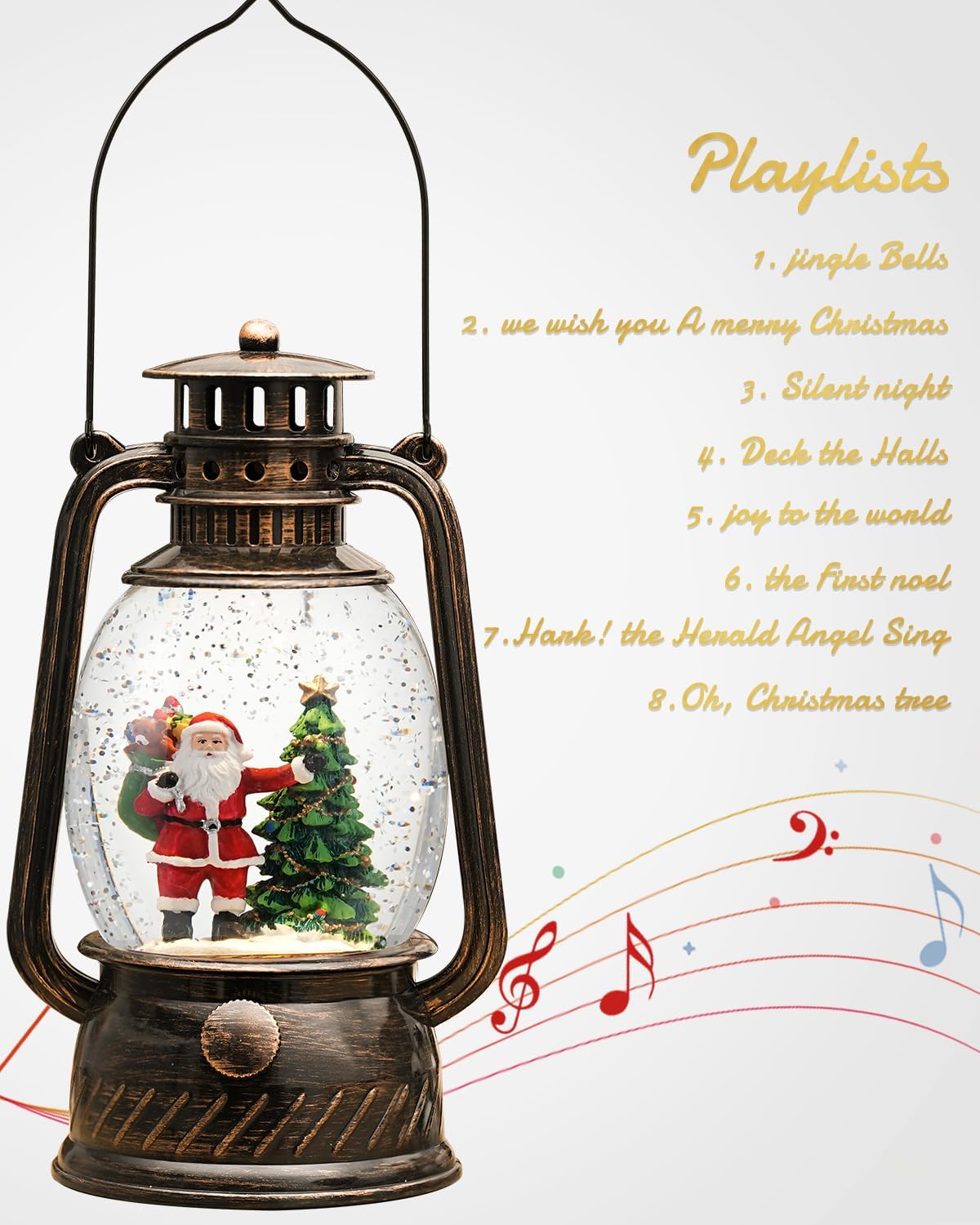Christmas Decorations Indoor-Musical Snow Globe Christmas with 6H Timer,Santa Christmas Tree Lighted Scene Snow Globes Lantern USB or Battery Powered,Christmas Decorations Decor for Home