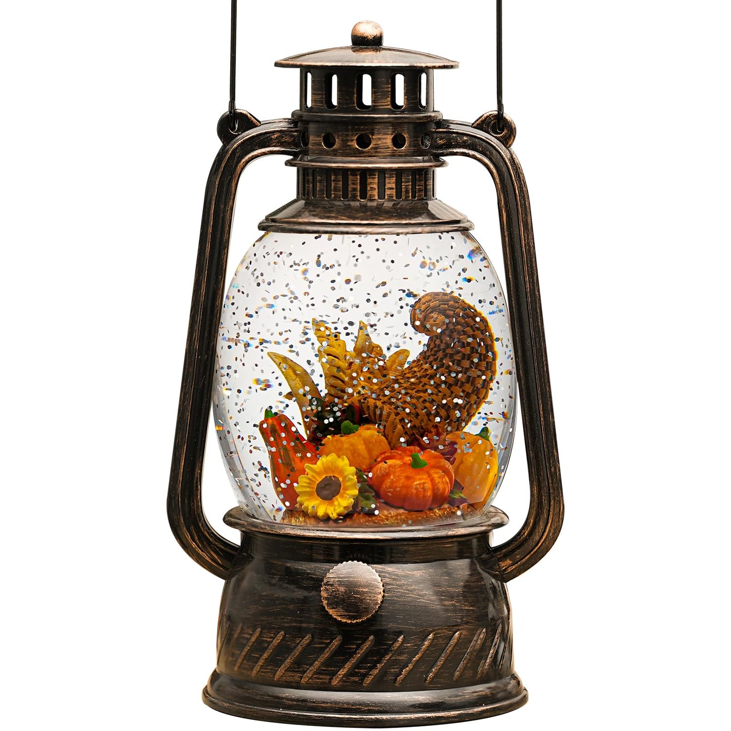 Fall Decorations for Home - Vintage Fall Snow Globe Lantern with 6H Timer,Pumpkin Sunflowers Scene Snow Globes USB or Battery Powered,Fall Decor for Fall Harvest Thanksgiving Autumn