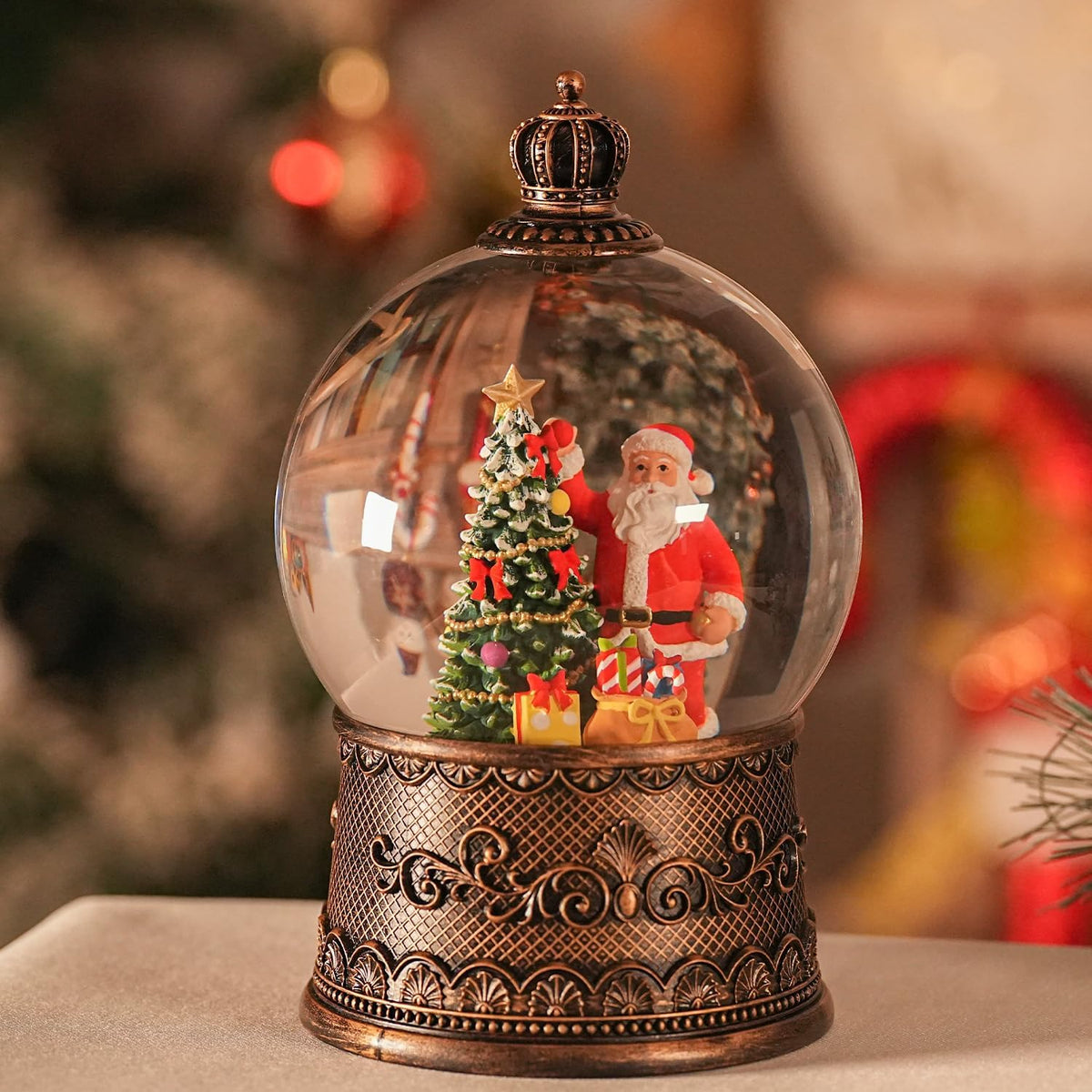 Snow Globe Christmas with Santa Claus, Lighted Christmas Snow Globes with Timer, Swirling Musical Glittering Snowglobe Lantern for Decorations(Santa Claus Gifts)