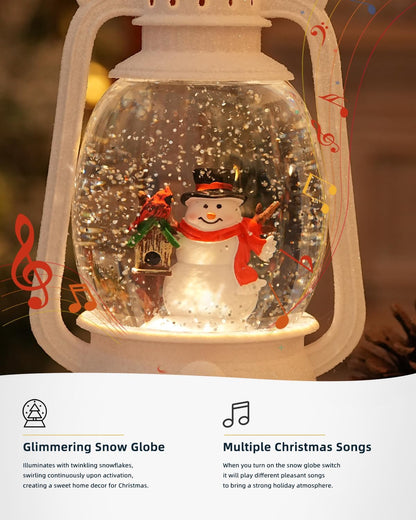 Christmas Snow Globes Snowman Decor, Musical Glitter Globe Light Up 6H Timer Cardinal Mailbox Village Snowman Snow Globe Christmas Decorations