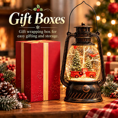 Christmas Snow Globe Lantern, Red Truck Musical Glowing Snow Globes, Indoor Home Christmas Decor, Battery or USB Powered, with 6-Hour Timer, Holiday Decor Gift Christmas Lantern