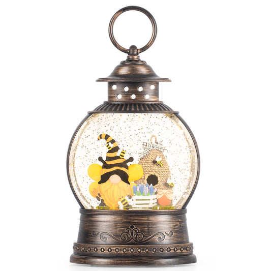 Bee Hive Decor Spring Bee Gnome Light Up Snow Globe 6H Timer Honey Bee Decorations for Spring Decor,Home Shelf Decor,Battery Operated & USB Operated