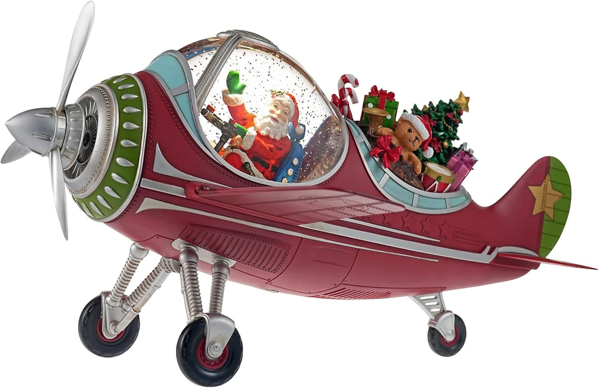 Large Airplane Christmas Snow Globe with Santa Claus Gifts, Lighted Musical Snow Globe Christmas Decorations with Swirling Glitter, USB Powered, Holiday Decor​(Santa Claus Airplane)