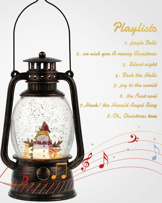 Christmas Decorations Indoor-Musical Snow Globe with 6H Timer,Snowman Cardinal Deer Lighted Scene Snow Globes Lantern USB or Battery Powered,Christmas Decorations Decor for Home