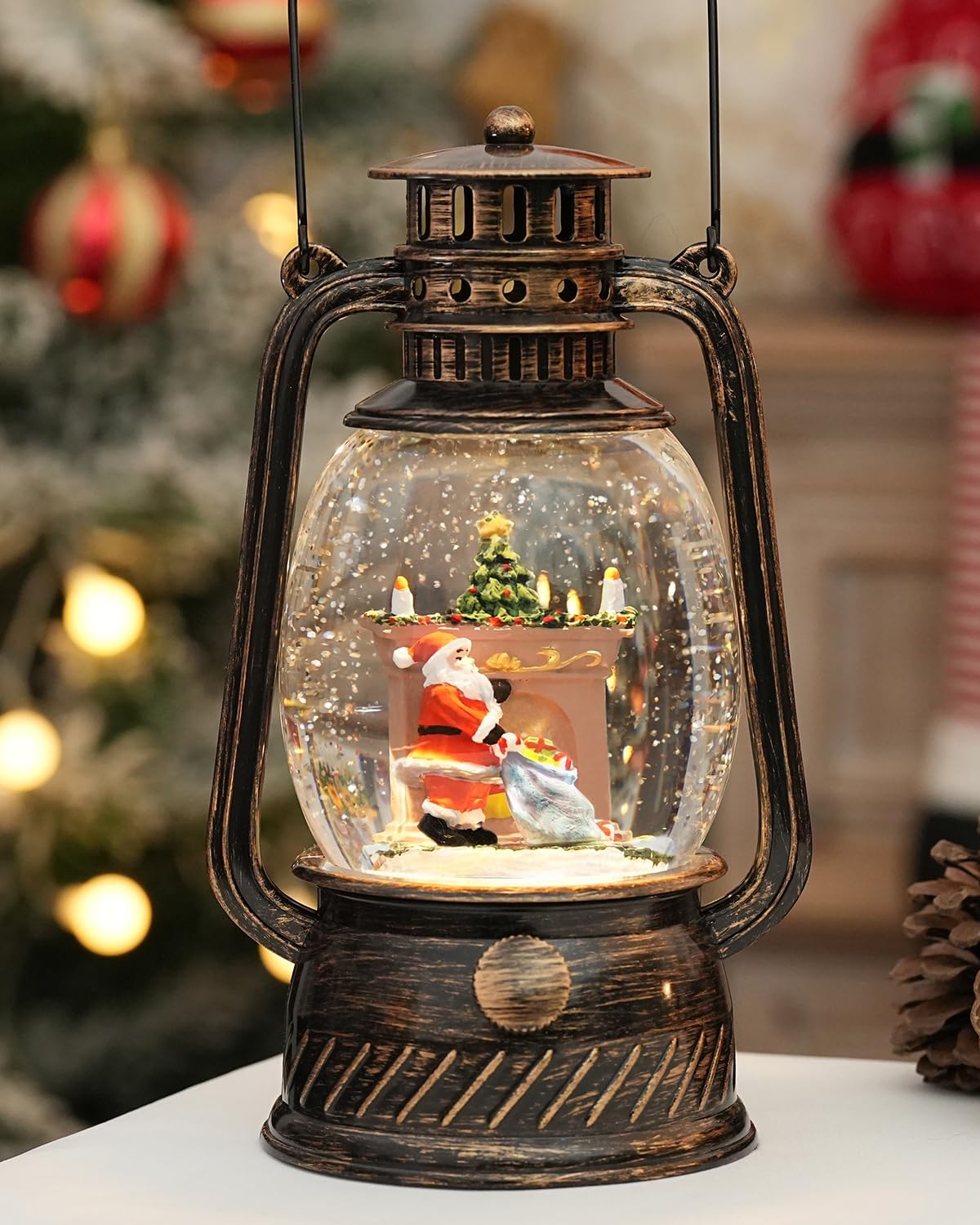 Snow Globe Christmas Decorations Indoor,Christmas Snow Globe Swirling Glittering Santa Scene, USB Lined/Battery Operated Lighted Snow Globe for Christmas Festival Decoration Gifts