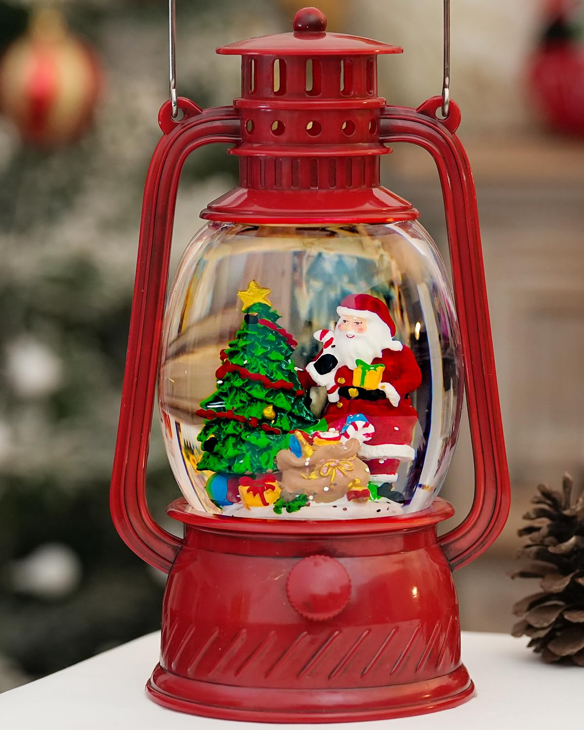 Christmas Decorations Santa Claus Snow Globe, Musical Lighted Christmas Snow Globes with 6H Time Glittering Santa Claus Red Christmas Decorations Indoor