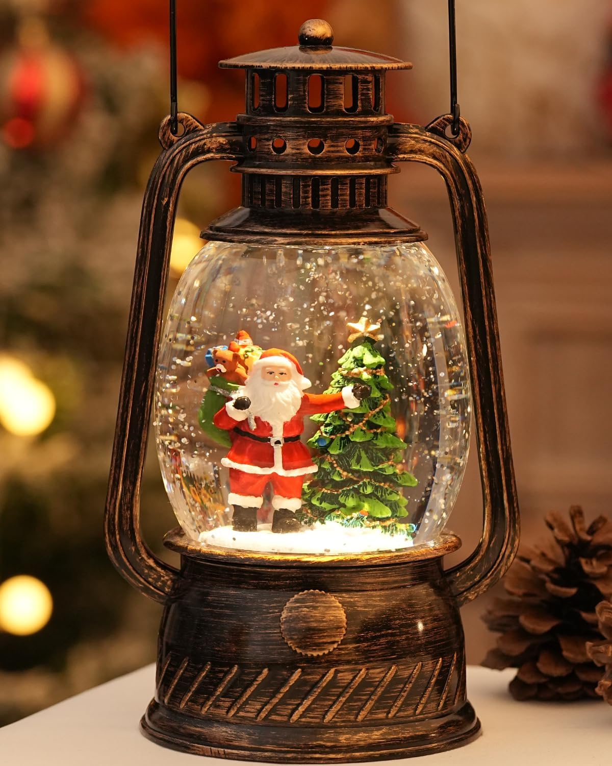 Christmas Decorations Indoor-Musical Snow Globe Christmas with 6H Timer,Santa Christmas Tree Lighted Scene Snow Globes Lantern USB or Battery Powered,Christmas Decorations Decor for Home
