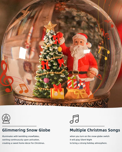 Snow Globe Christmas with Santa Claus, Lighted Christmas Snow Globes with Timer, Swirling Musical Glittering Snowglobe Lantern for Decorations(Santa Claus Gifts)