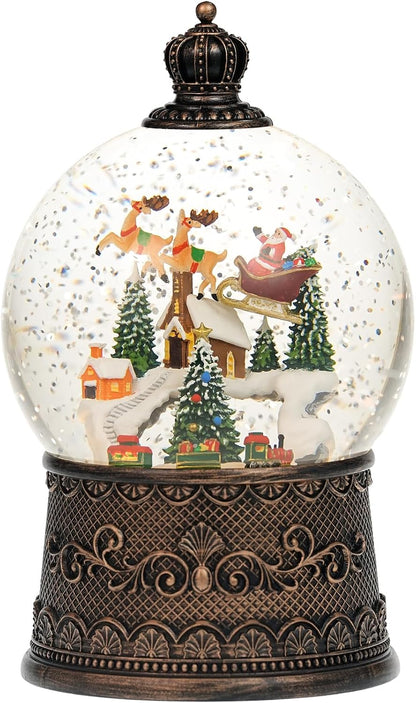 Snow Globe Christmas with Elk, Lighted Christmas Snow Globes with Timer, Swirling Musical Glittering Snowglobe Lantern for Decorations(SnowTrain Elk)