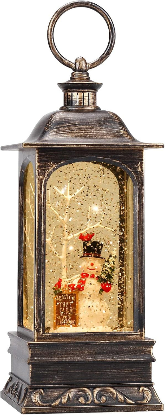 Christmas Snow Globe Lantern, Musical Snow Globe with Swirling Glitter, Battery Powered, Christmas Decorations Indoor for Home - Cardinal and Snowman