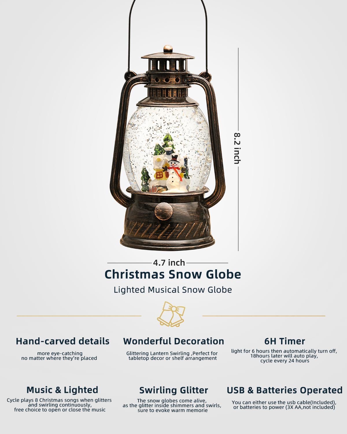Christmas Decorations Snowman Snow Globes Musical Light Up 6H Time Glitter Globe Village Christmas Snow Globes Snowman Decor Gifts