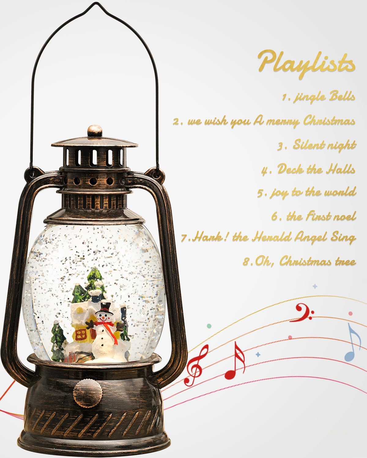 Christmas Decorations Snowman Snow Globes Musical Light Up 6H Time Glitter Globe Village Christmas Snow Globes Snowman Decor Gifts