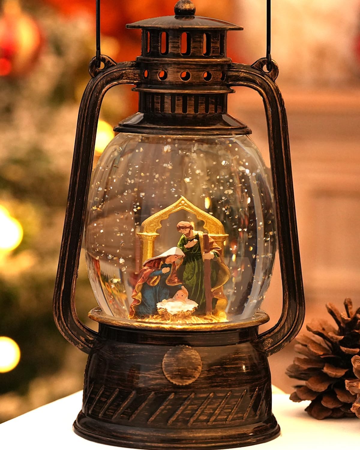 Christmas Decorations Nativity Snow Globe,Musical Christmas Snow Globes Light Up Glitter 6H Timer Nativity Scene Religious Decor Gifts