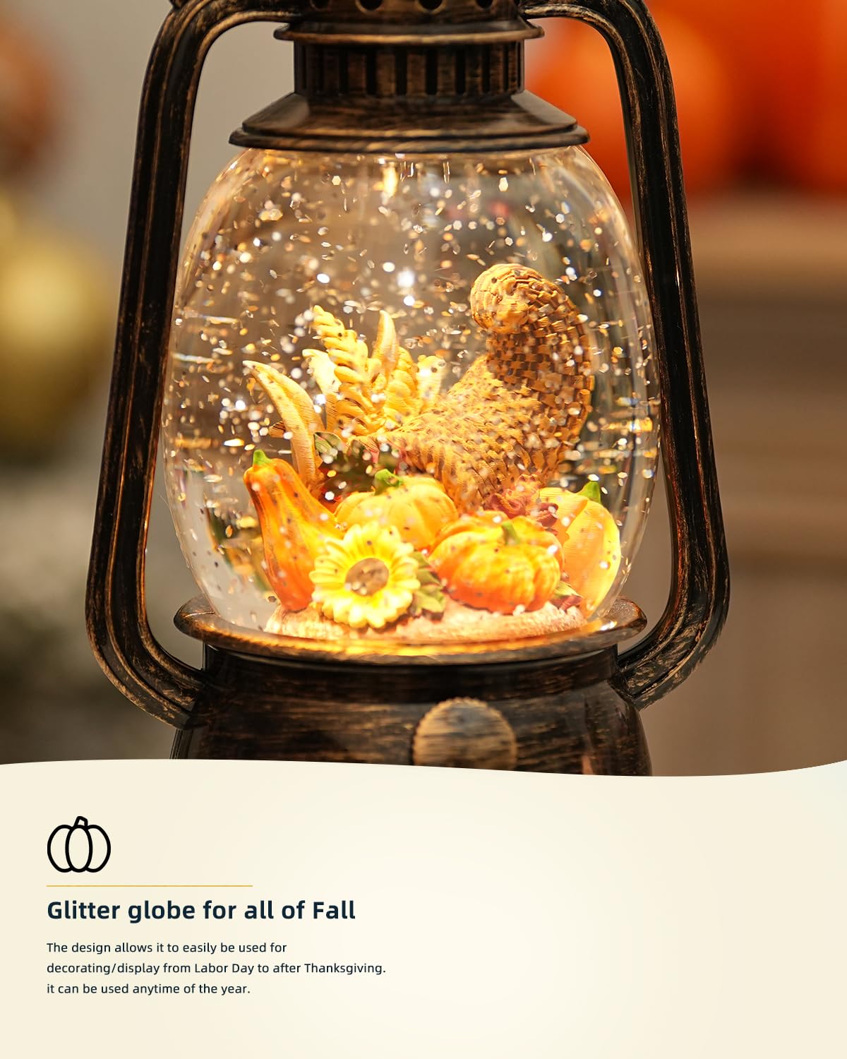 Fall Decorations for Home - Vintage Fall Snow Globe Lantern with 6H Timer,Pumpkin Sunflowers Scene Snow Globes USB or Battery Powered,Fall Decor for Fall Harvest Thanksgiving Autumn