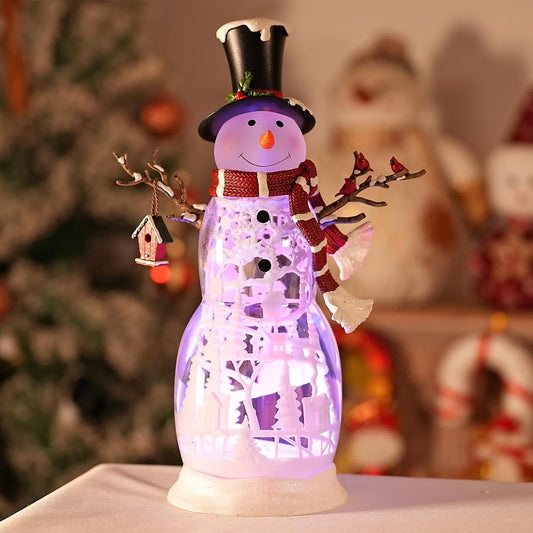 Large Snowman Christmas Snow Globe with Cardinals - Rotating Internal Scene with Swirling Glitter & Colorful Lights, 6H-Timer, Battery/USB Powered, Holiday Christmas Decoration​(Snowman Cardinals)