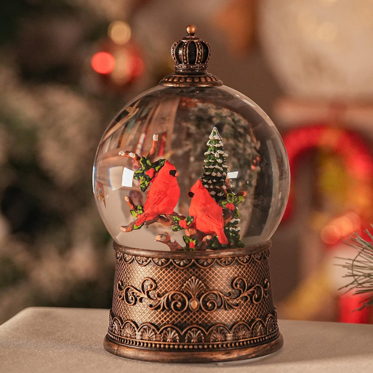 Cardinal Snow Globe, Lighted Christmas Snow Globes with Timer, Swirling Musical Glittering Snowglobe Lantern for Christmas Decorations(Cardinals)