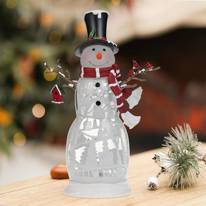 Large Snowman Christmas Snow Globe with Cardinals - Rotating Internal Scene with Swirling Glitter & Colorful Lights, 6H-Timer, Battery/USB Powered, Holiday Christmas Decoration​(Snowman Cardinals)
