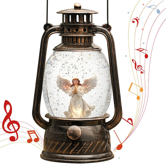 Christmas Decorations Indoor-Musical Snow Globe Christmas with 6H Timer,Angel Lighted Scene Snow Globes Lantern USB or Battery Powered,Christmas Decorations Decor for Home