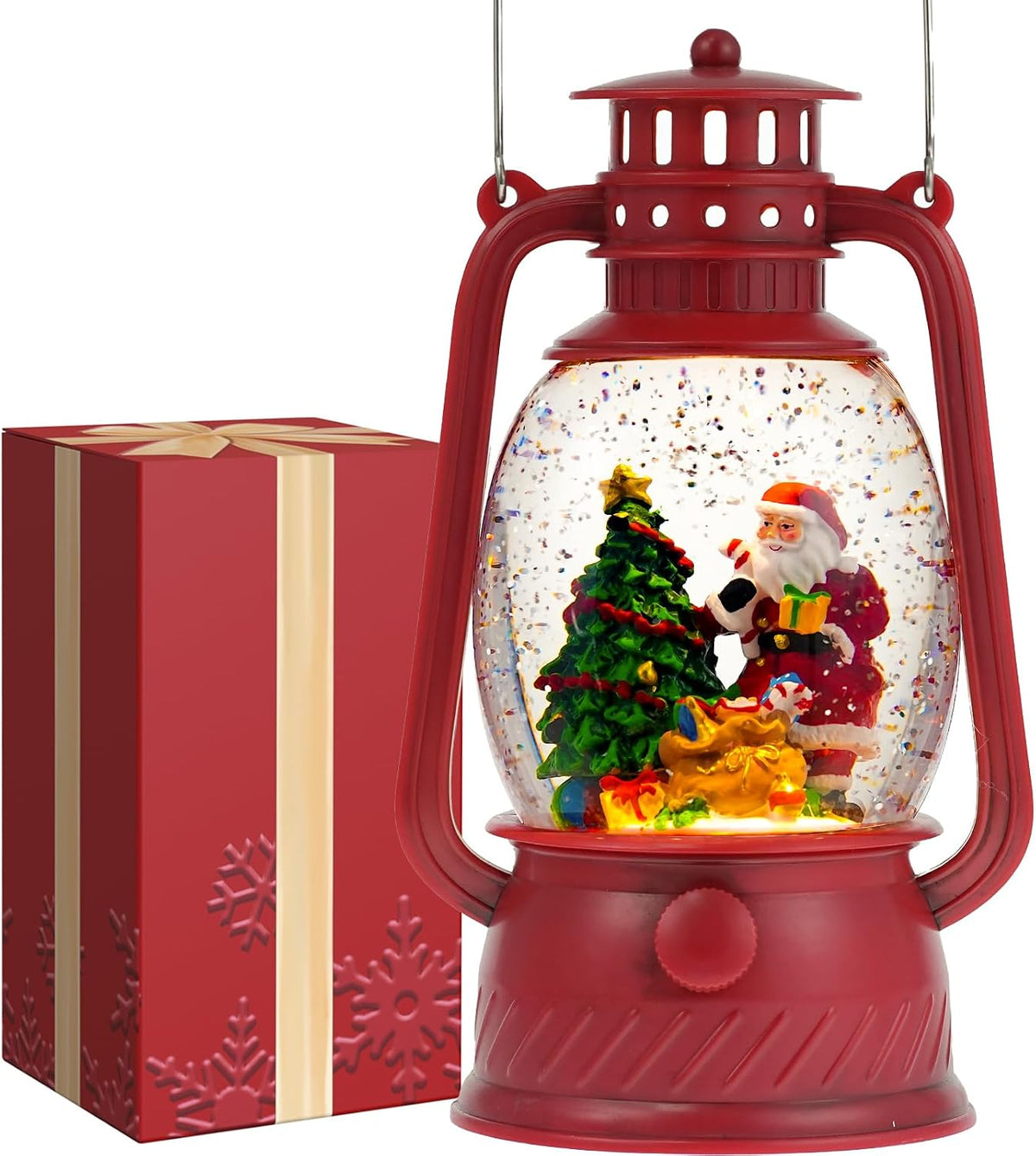 Snow Globe Christmas Decorations Indoor, Santa Claus Lighted Musical Christmas Snow Globes Lantern with Glitter & 6H Timer, Santa Claus Christmas Decorations for Home