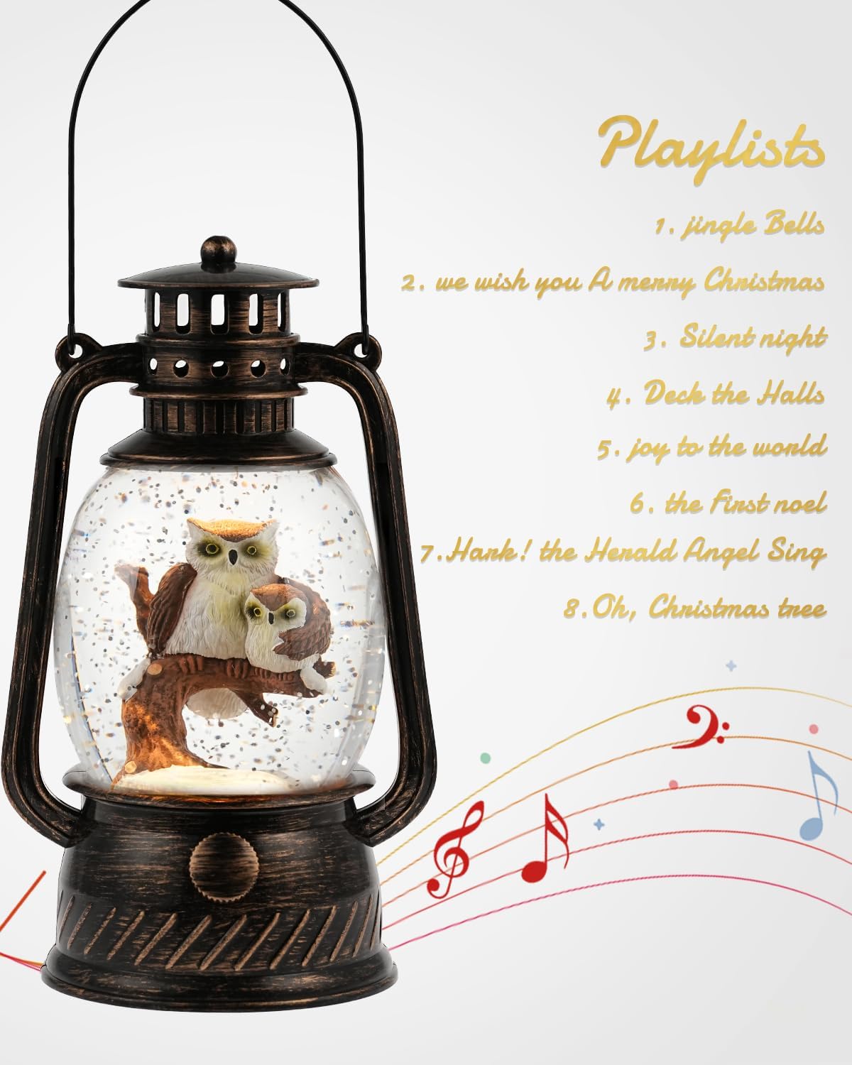 Snow Globe Christmas Decorations - Musical Christmas Snow Globes with 6H Timer,Owls Family Scene Snow Globes Lantern USB or Battery Powered,Christmas Decorations Decor for Home