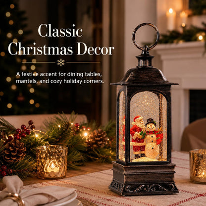 Christmas Snow Globe Lantern, Musical Snow Globe with Swirling Glitter, Battery Powered, Christmas Decorations Indoor for Home - Santa and Snowman