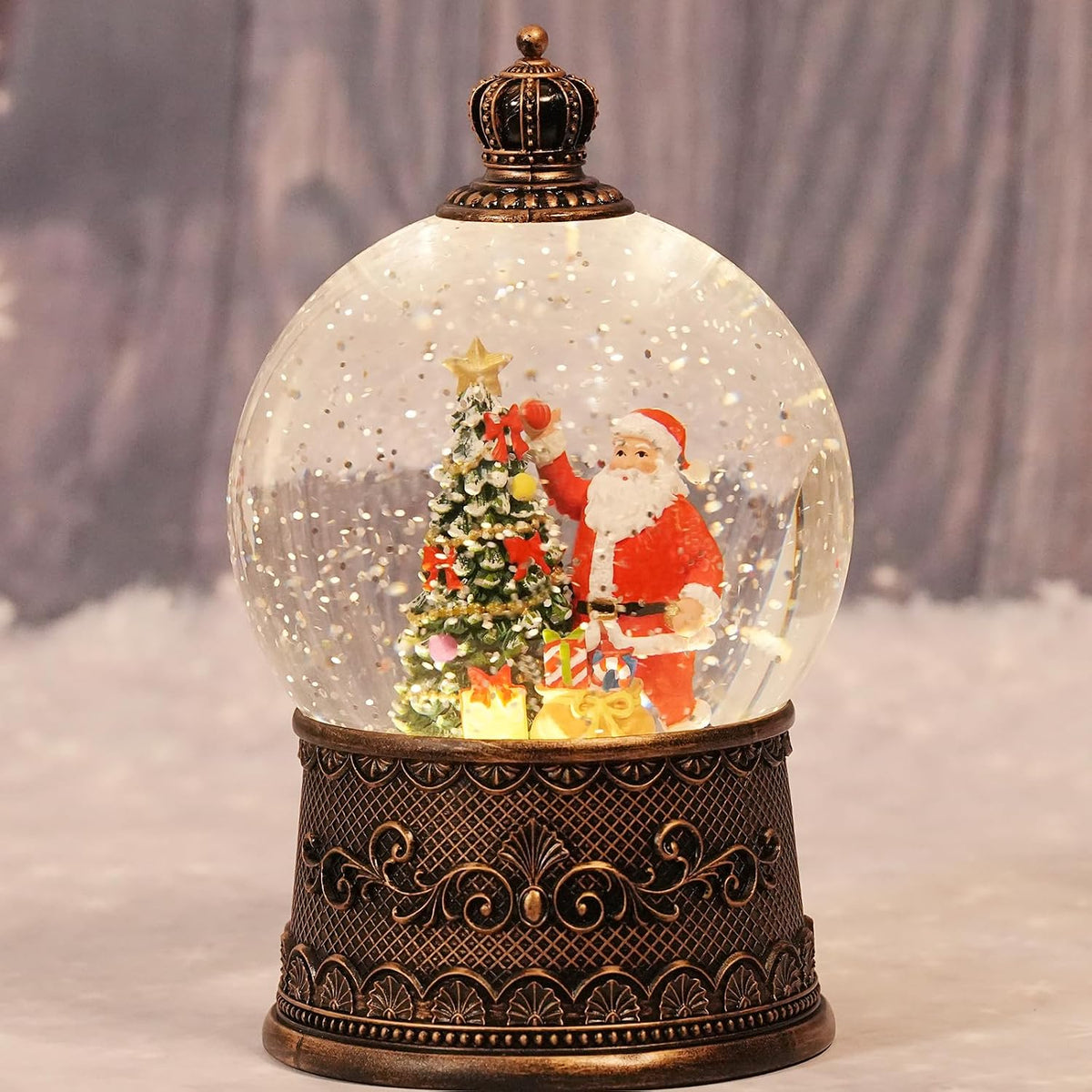 Snow Globe Christmas with Santa Claus, Lighted Christmas Snow Globes with Timer, Swirling Musical Glittering Snowglobe Lantern for Decorations(Santa Claus Gifts)