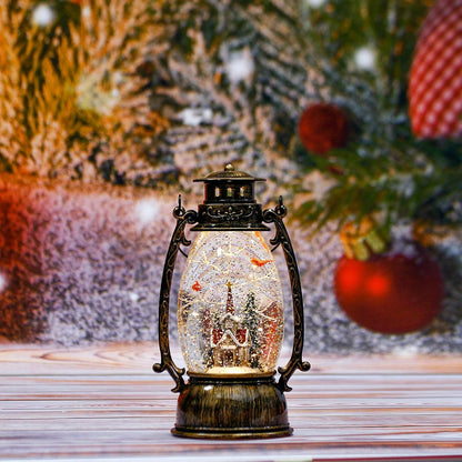 Christmas Snow Globes Lantern, Christmas Village Church Scene Lighted Snow Globe Musical with Swirling Glitter, Battery Powered Christmas Decorations for Home