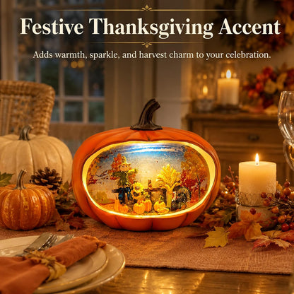 Fall Decor Snow Globes Lighted Pumpkin Thanksgiving Decoration Swirling Glitter Snow Globes Pumpkin Table Accent for Fall Decoration for Home