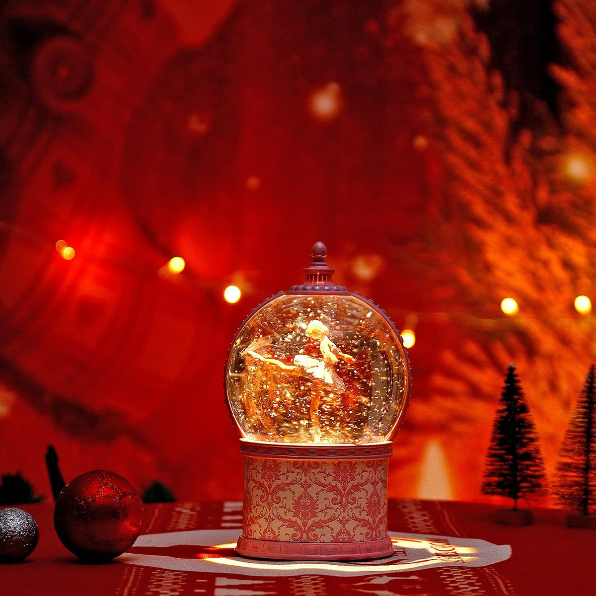 Musical Ballerina Christmas Snow Globes, 7.1 Inch Lighted Snow Globe with Swirling Glitter, Battery Operated & USB Powered Music Box Valentines Day Gifts for Girls, Women