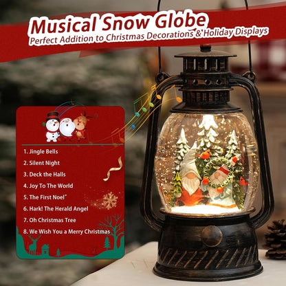 Gnomes Snow Globe Christmas Decorations, Light Up Musical Christmas Snow Globes Lantern with Glitter & 6H Timer, Christmas Gnomes Decorations Gift for Home