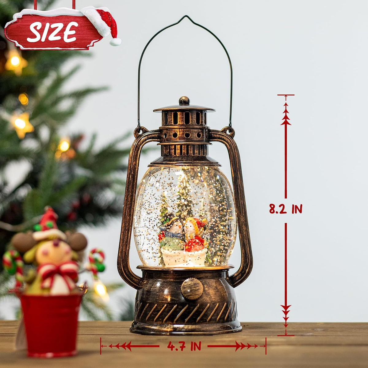 Snow Globe Christmas Decorations Snowman, Musical Glitter Christmas Snow Globes Light Up Lantern 6H Timer USB Lined/Battery, Christmas Village Snowman Snow Globe Decor Gifts
