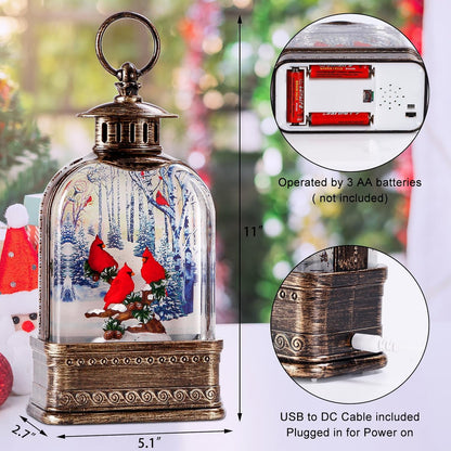 11Inch Christmas Snow Globes Cardinal Gifts, Musical Cardinal Snow Globe Glitter Light Up, Christmas Decorations Indoor 6H Timer Red Cardinal Christmas Decor for Women