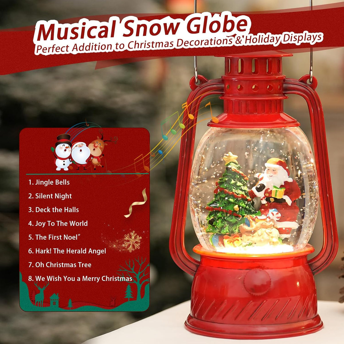 Snow Globe Christmas Decorations Indoor, Santa Claus Lighted Musical Christmas Snow Globes Lantern with Glitter & 6H Timer, Santa Claus Christmas Decorations for Home