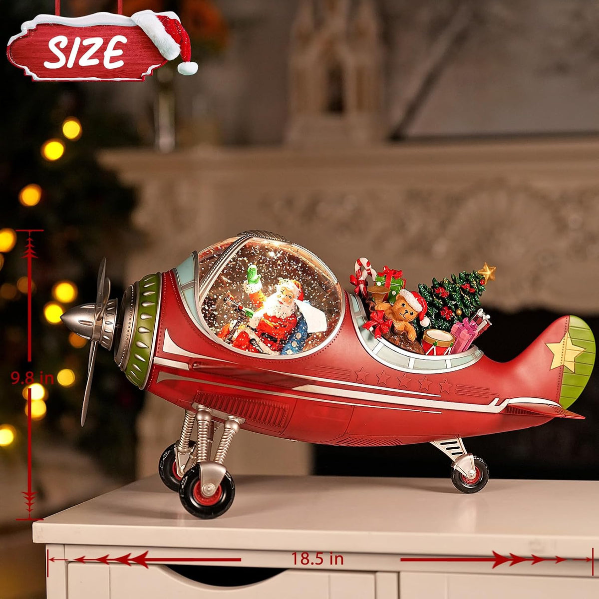 Large Airplane Christmas Snow Globe with Santa Claus Gifts, Lighted Musical Snow Globe Christmas Decorations with Swirling Glitter, USB Powered, Holiday Decor​(Santa Claus Airplane)