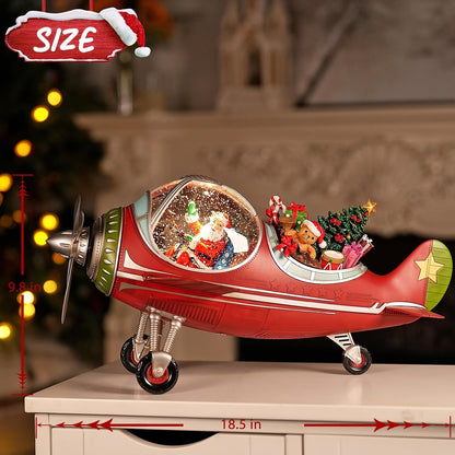 Large Airplane Christmas Snow Globe with Santa Claus Gifts, Lighted Musical Snow Globe Christmas Decorations with Swirling Glitter, USB Powered, Holiday Decor​(Santa Claus Airplane)